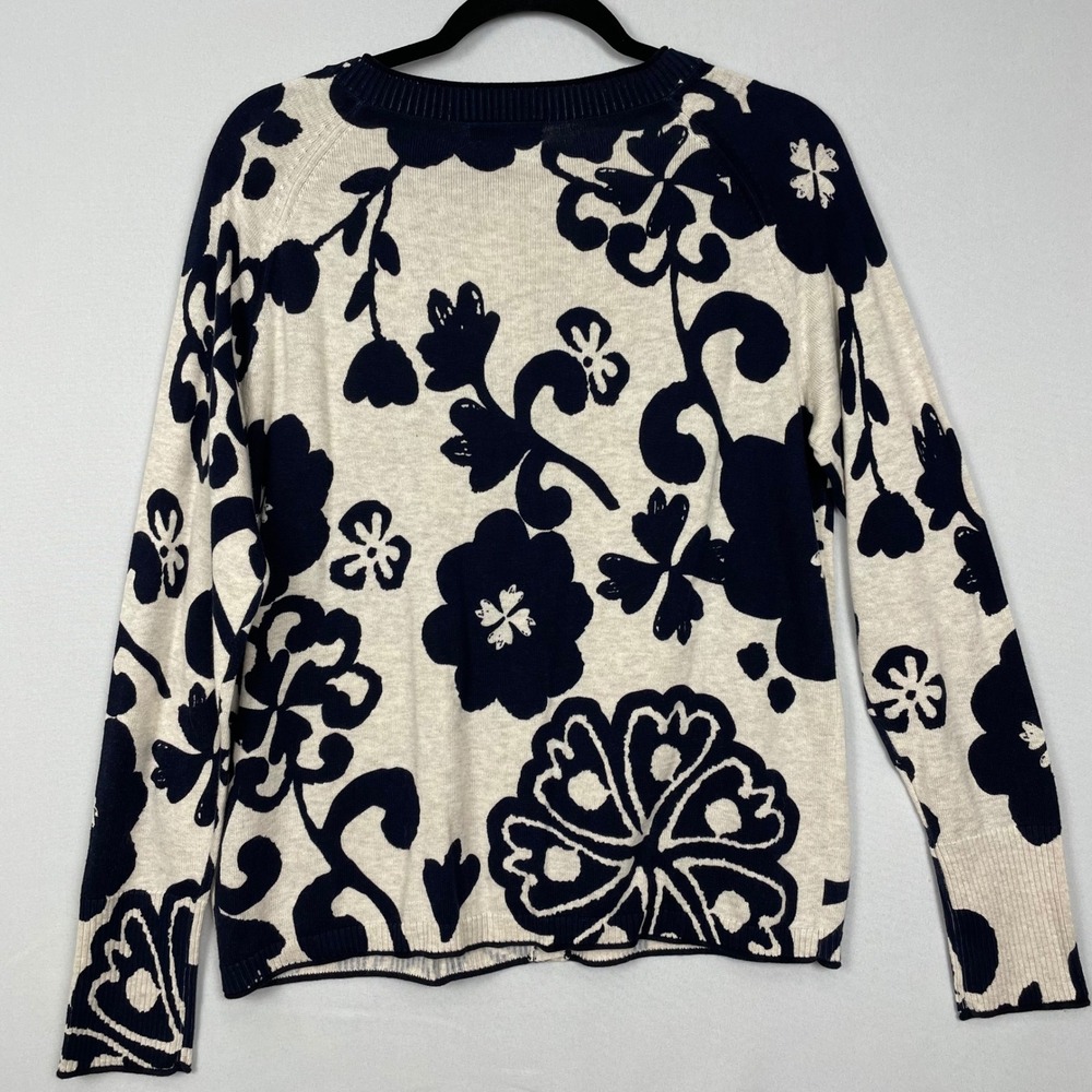 White Stuff Floral Organic Cotton Cardigan Navy Blue Cream US 10 UK 14 - Picture 2 of 10